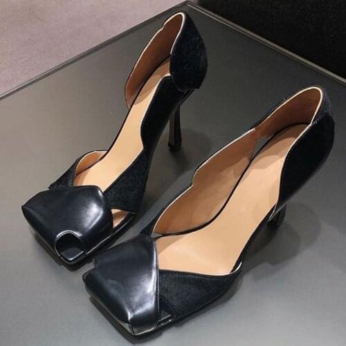 Calf Hair Leather D'Orsay Pumps Tide High Heels Sandals Women Shoes Square Toe Zapatos Mujer Party Wedding Ladies Shoes Sapato