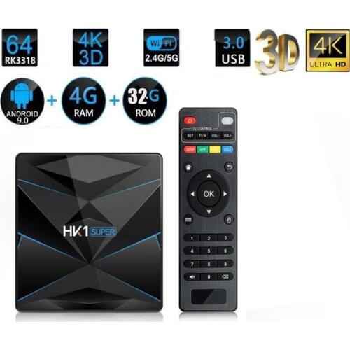 10pcs HK1 Super Android 9.0 TV Box RK3318 2G/16G 4GB 32G 64 128GB 2.4G/5G Dual WiFi BT4.0 4K H.265 media