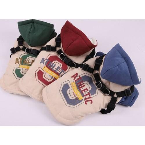 Thicken Warm Dog Clothes Fleece Dog Hooded Jacket With Harness For Cold Weather Soft Windproof Small Dog Puppy Patch-work Coat