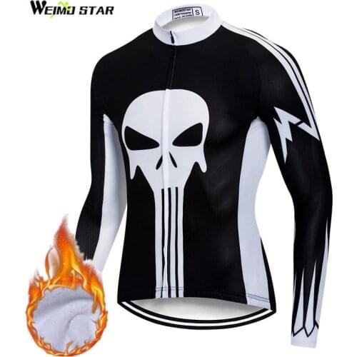 Weimostar 2019 Winter Cycling Jersey Long Sleeve Thermal Fleece Skull Bicycle Clothing Windproof Warm MTB Bike Jersey Jacket Top