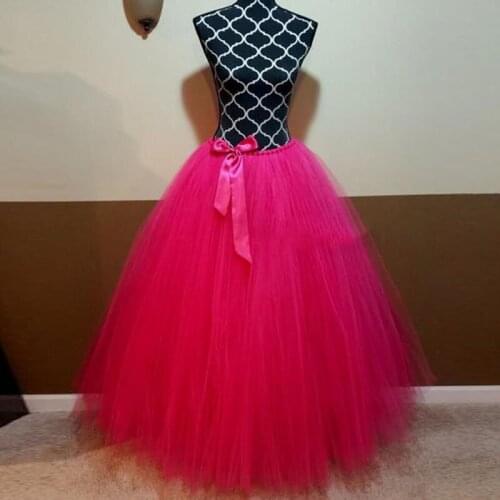 Fushica Long Tulle Skirt With Sash Bow Womens High Waist Floor Length Ball Gown Maxi Tutu Vestidos Formal Party Lolita Saia Jupe