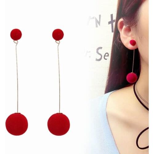 Trendy Sweet Style Fur Ball Dangle Earrings Women Fashion Jewelry Accessory