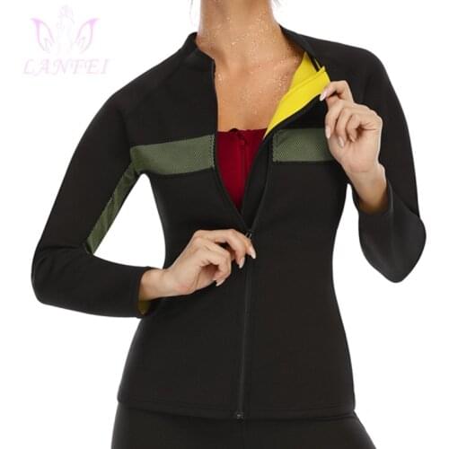 LANFEI Zipper Waist Trainer Slimming Shirt Women Loing Sleeve Weight Loss Sport Vest Fitness Body Shapers Sauna Sweat Tank Tops