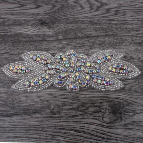 2 Pieces/lot 12*6cm Crystal AB Patches Rhinestone Beaded Applique for Headpiece Bridal Sash Wedding Dress