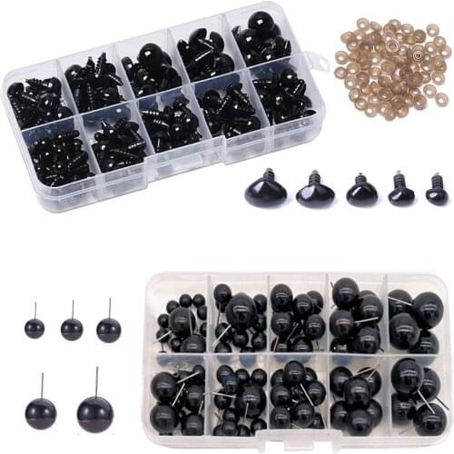 200 Pcs Plastic Safety Eyes Safety Noses with Washers for Doll Making, Felting Toys, Not Easy to Loosen, 2 Boxes for Accessories
