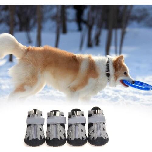 4Pcs Dog Shoes Reflective Breathable Mesh Fabric Zipper Closure Puppy Sport Boots Walking Non-Slip Dog Shoes Outdoor Walking