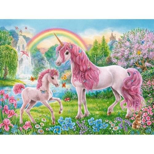 DIY 5D Diamond Painting Cross Stitch New Diamond Embroidery Pink Unicorns & Rainbow Needlework Pattern Rhinestone Paintings