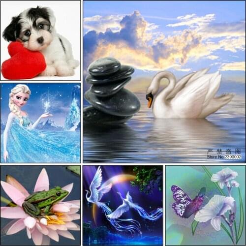 5D DIY Diamond Painting Flower & Animal Diamond Painting Cross Stitch Swan Frog Dog Diamond Mosaic Needlework Home Decorative