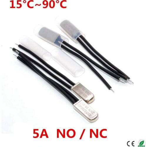 50PCS 15~90 degree centigrade KSD9700 250V 5A Bimetal Disc Temperature Switch N/C N/O Thermostat Thermal Protector