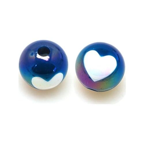 Beads, Acrylic Round Beads ,Blue AB with white heart in the middle, 16mm