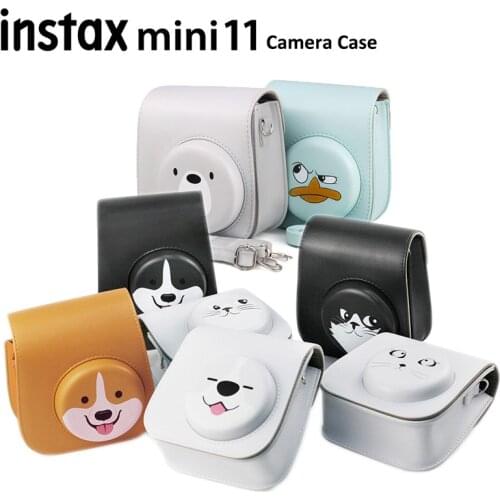 For Fujifilm Instax Mini 11 Instant Film Camera Case, Funny Face PU Leather Protective Soft Carry Bag Cover with Shoulder Strap