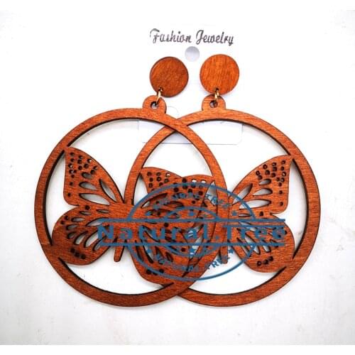 Free shipping!8cm big size butterfly stud Wooden Earrings