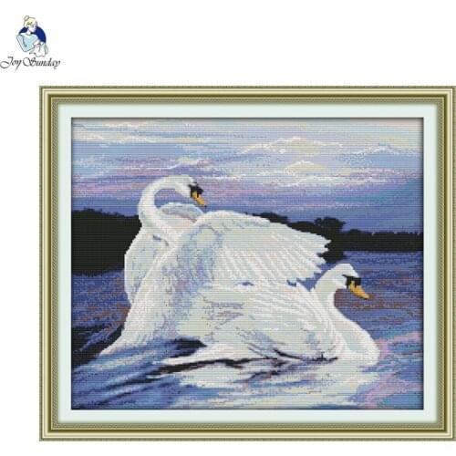 Two swans Cross Stitch Patterns 11CT Printed Fabric 14CT Counted Canvas DIY Handmade Cross-stitch Embroidery Thread Sets