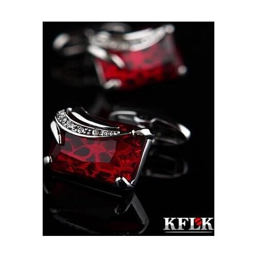 KFLK Luxury shirt cufflinks for mens Wedding Brand cuff buttons Red Pierced cuff links High Quality abotoaduras Jewelry