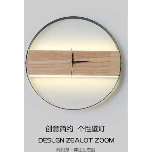 Europe Concise Round Clock Wall Lamp Personality Bedroom Solid Wood Bedside Lamp Guest Restaurant Decoration Led Wall Lamp