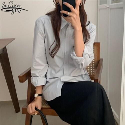 Fake 2 Pieces Clothes Oversize Blouses Cotton Women Shirts 2021 New Spring Tops Casual Long Sleeve Blouse Plus Size Blusas 13136