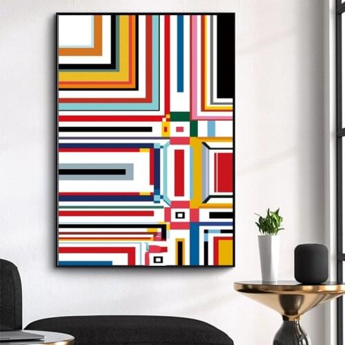 Famous Mondrian Abstract Geometric Line Red Blue Yellow Composition Canvas Painting Posters and Prints Wall Art Pictures Decor