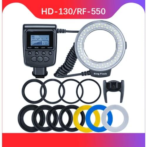 RF-550D 48pcs Macro LED Ring Flash Bundle with 8 Adapter Ring for Canon Nikon Pentax Olympus Panasonic DSLR Camera Flash
