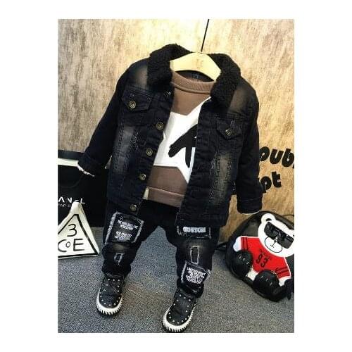 Kids Boys Clothes set Warm fashion Children Clothing Autumn Winter boys Clothes Plush denim jacket sweater jeans 3pcs