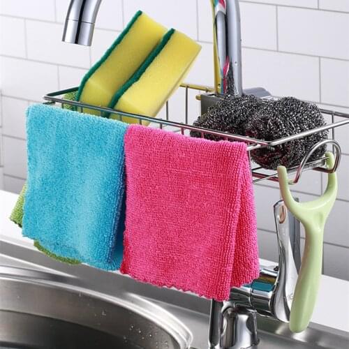 Kitchen Stainless Steel Faucet Storage Rack Rag Sponge Brush Draining Rack Punch Kitchen Accessories Organizer Kitchen Items