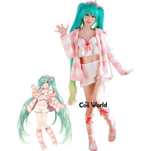 Vocaloid Miku Cute Room Wear Pajamas Sleepwear Outfits Anime Cosplay Costumes