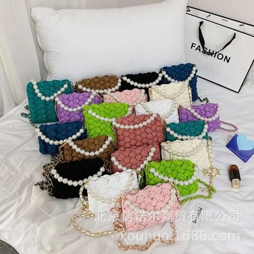 Fashion Pearls Chains Women Shoulder Bag Designer Rope Knitting Crossbody Bags for Women 2021 Brands Woven Phone Purse Lady New