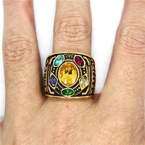 Power Mind Soul Ring 316L Stainless Steel Mens Fashion Golden Stone Ring