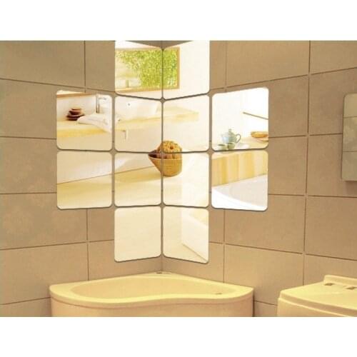 Free shipping acrylic round angle or straight angle square wall mirror sticker , 3D square mirror stiker , 12pcs per set