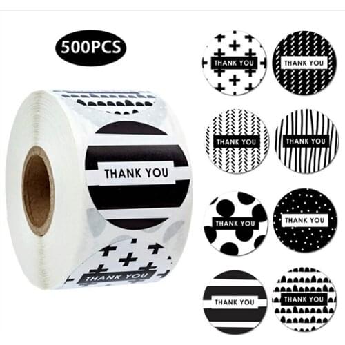 500pcs 1.5inch 8 Black Style Thank You Stickers Labels Sealing Stickers