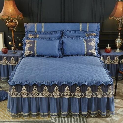 European Style Bed Spread Cotton Bed Skirt Thickened Lace Bedspread Protective Cover Queen King Bed Set Without Pillowcases