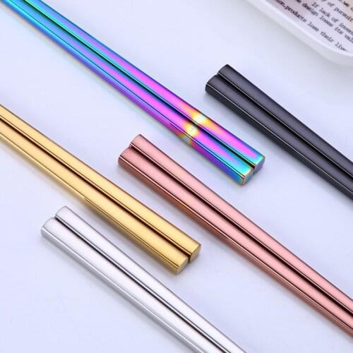 Rainbow Chopsticks Food Grade 304 Stainless Steel Titanium Plating Tableware Mirror Polished AUG889