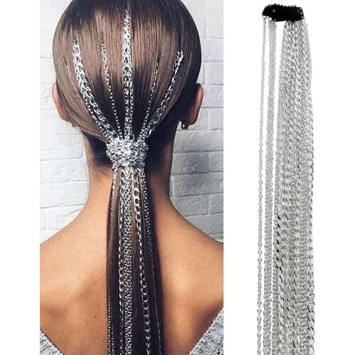 Bling Metal Style Ponytail Long Tassel Chain Hair Accessories Clip Bridal Wedding Prom Hair Extensions Accessories