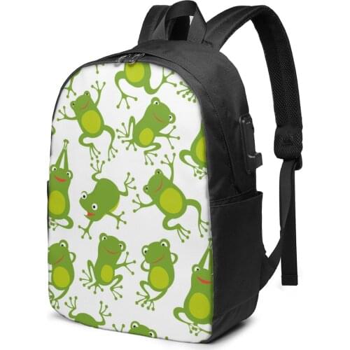 School Laptop Backpack Cartoon Cute Frogs 17 inch Travel Multi USB Charger Bag