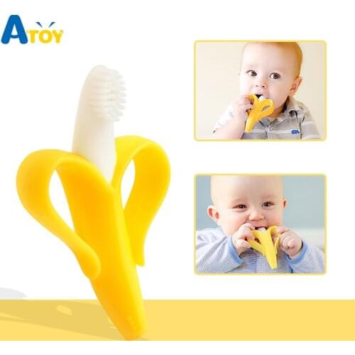 Silicone Teether Baby Teething Toys Banana Teether Infant Oral Care Toothbrush Chewing Toy Fruit Teethers High Quality And Safe