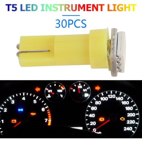 30pcs T5 LED Bulbs Car Dashboard Gauge Instrument Cluster Lamp 12V 90mA Reading Dome Light For Truck Trailer RV Motorcycle
