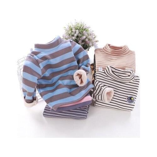 Fleece thermal clothing, long-sleeved T-shirt, autumn and winter clothing, new boys and girls single-piece bottoming shirt, high