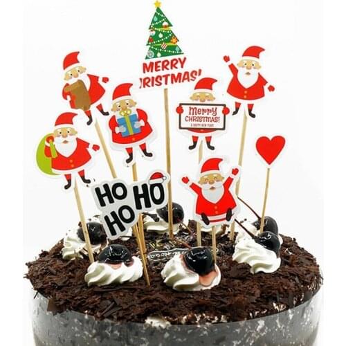 9 pcs/set Xmas Cake Toppers Happy New Year Christmas Decorations for Home Merry Santa Claus Cake Toppers Cake Supplies Decor