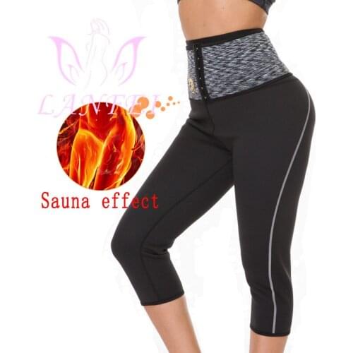 LANFEI Women Hot Sauna Pant High Waist Capris with Tummy Control Belt Neoprene Body Shaper Sweat Slimming Sport Pants Fat Burner
