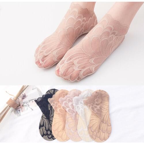1 Pair Breathable Ultra Thin Mesh Cotton Short Socks Spring Summer Women Lace Hollow Out Ladies Elastic Boat Socks Female Sox