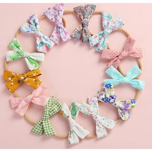 1PCS Print Flower Bow Hair Band Nylon Headband For Baby Girls Stretch headbands Cute Headwear Hair Accessories Head Wrap