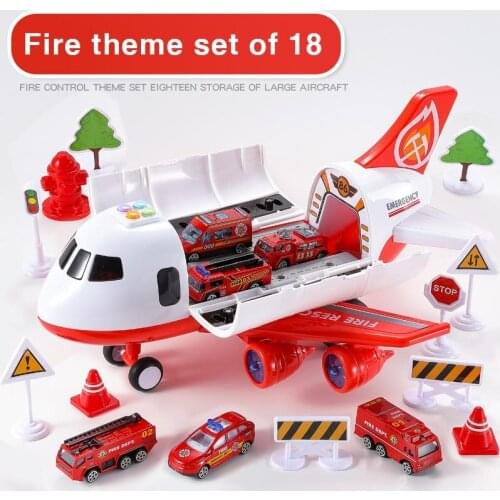 18PCS Music Story Simulation Track Inertia Childrens Toy Aircraft Storage Passenger Plane Ploice Fire Rescue Baby Boy Toy Car