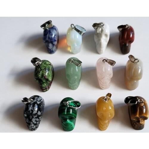2018 fashion natural stones mixed carved skull skeleton charms pendants for diy jewelry making 12pcs/lot Wholesale
