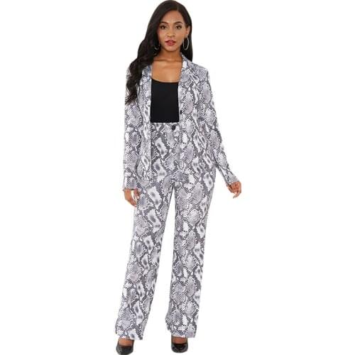 2021 Fashion Women Snake Print Formal Work Office Lady Suit Blazer and Pants 2 Piece Set Plus Size