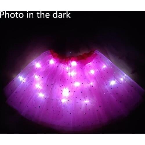 2021 New Style Mesh Skirt With Light Glows Childrens Birthday New Year Party Fun Gift Girls Skirt LED New Strange Rose Red
