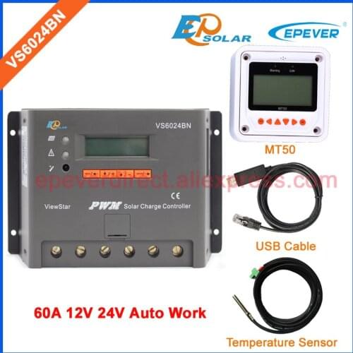60A EPEVER PWM EPSolar Battery Charger controller 60amp Battery charging VS6024BN USB cable and Temp sensor MT50 remote meter
