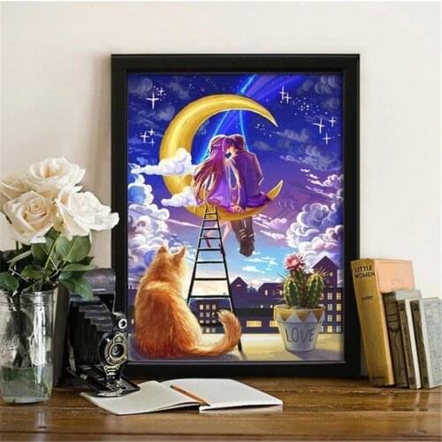 Cat Moon 2020 Diamond Painting Full Square cartoon Couple Love Round Drill Diamond Embroidery Cross Stitch kids room Home Decor