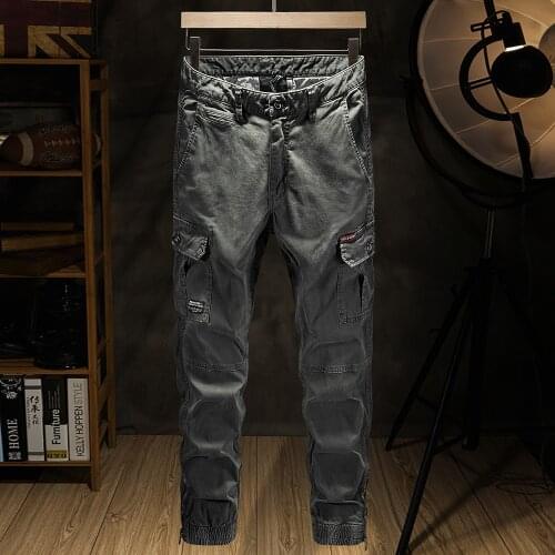 Fashion tide brand mens harem pants multi-pocket slim mens overalls zipper foot mouth jogging homme pantalon