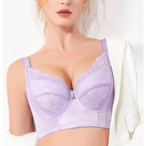 Womens Full Coverage Underwired Non Padding Breathable Balconette Sheer Floral Lace Bra Plus Size 34-46 B C D E F G H I J