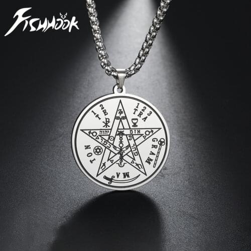 Fishhook Tetragrammaton Supernatural Pentagram Stainless Steel Necklace Amulet Talisman Gift pendant Chain For Man Woman Jewelry