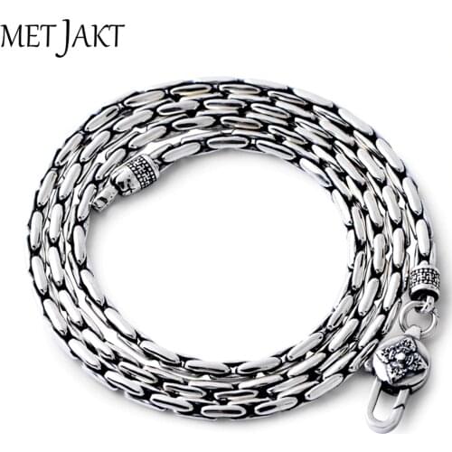 MetJakt Classic Bamboo Chain Necklace Solid 925 Sterling Silver Clavicle Chain for Women and Men Vintage Thai Silver Jewelry